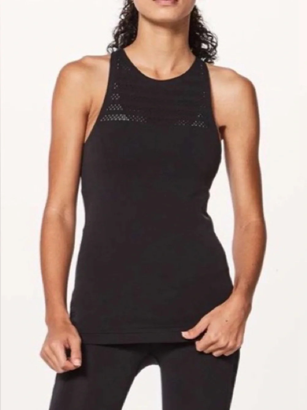LULULEMON Black Reveal Tank (Stripes) Seamless Active Vent Mesh Yoga Top Size 6